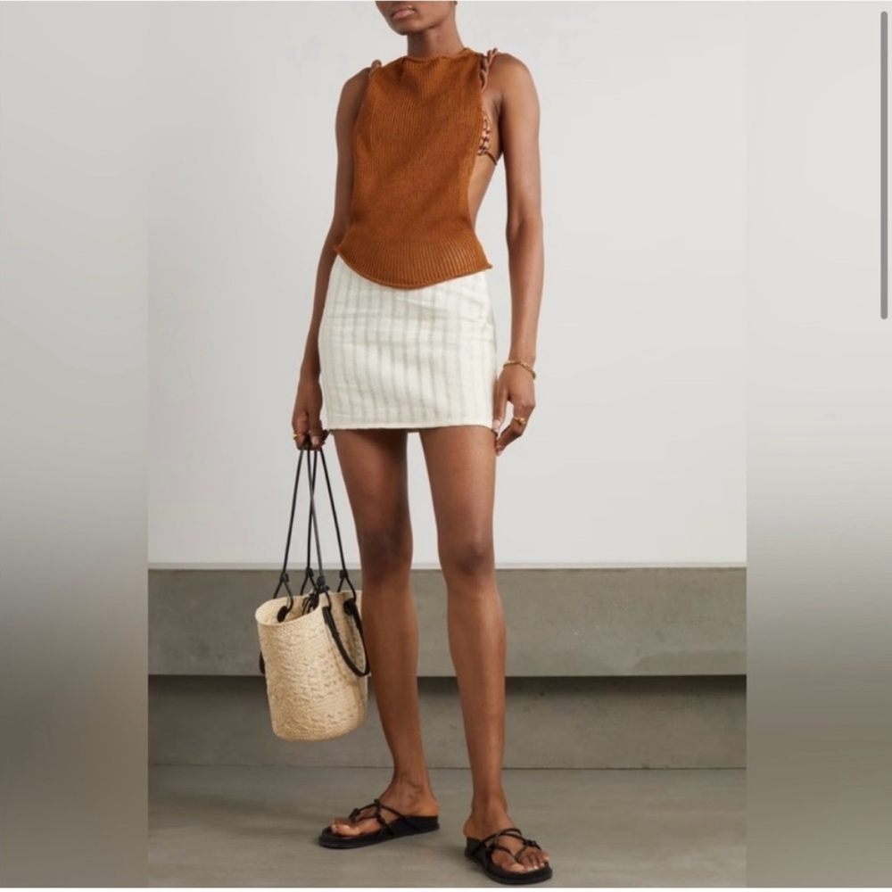 NWT Savannah Morrow the Label Skirt XXL Dylan Mini Handloom Linen Ivory Silk Zip